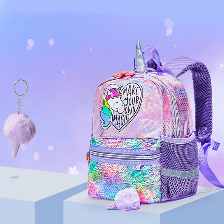 Rucksack für Kindergartenkinder, Laser Glitter Regenbogen Einhorn, kleine Schultasche