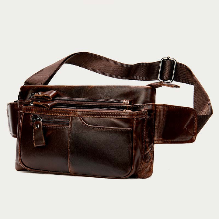 Klassische Sling Bag aus Leder für Herren, Gürteltasche mit verstellbarem Riemen
