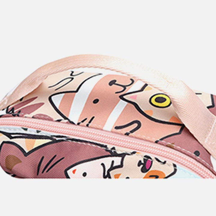 Rucksack für Damen, lustiger Katzen-Cartoon-Druck, wasserdichte Schulhandtasche