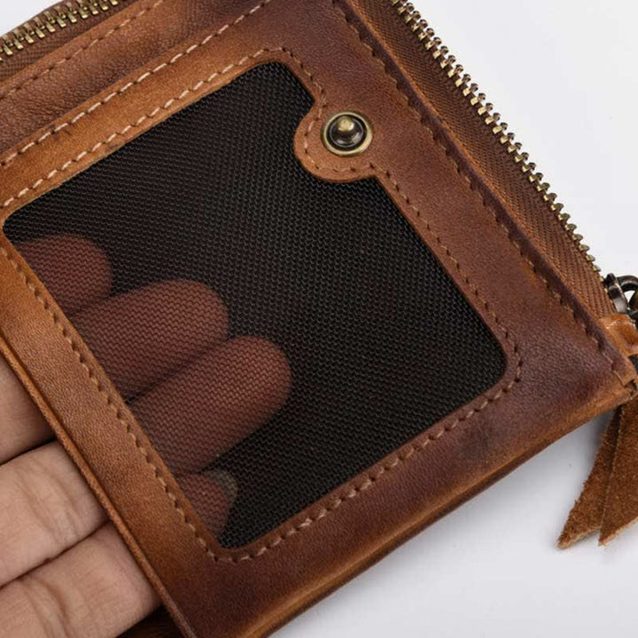 Retro Herren Geldbörse aus gebürstetem Rindsleder, Münzbörse, Kartenhalter