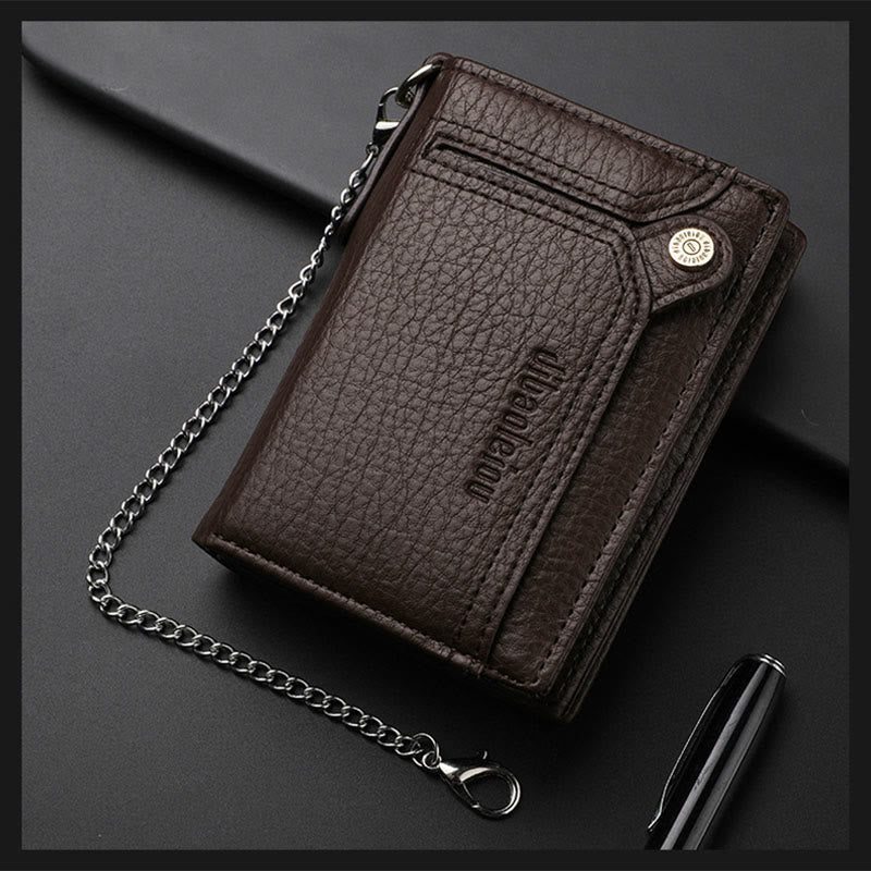 Anti-Diebstahl-Kette Brieftasche für Männer Retro Leder Geld Clip