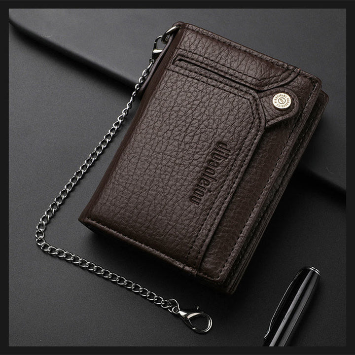 Anti-Diebstahl-Kette Brieftasche für Männer Retro Leder Geld Clip