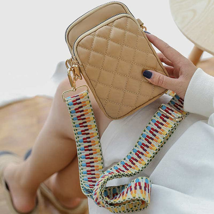 Gesteppte Umhängetasche mit dreifachem Reißverschluss, Handytasche, Schultertasche für Frauen und Mädchen