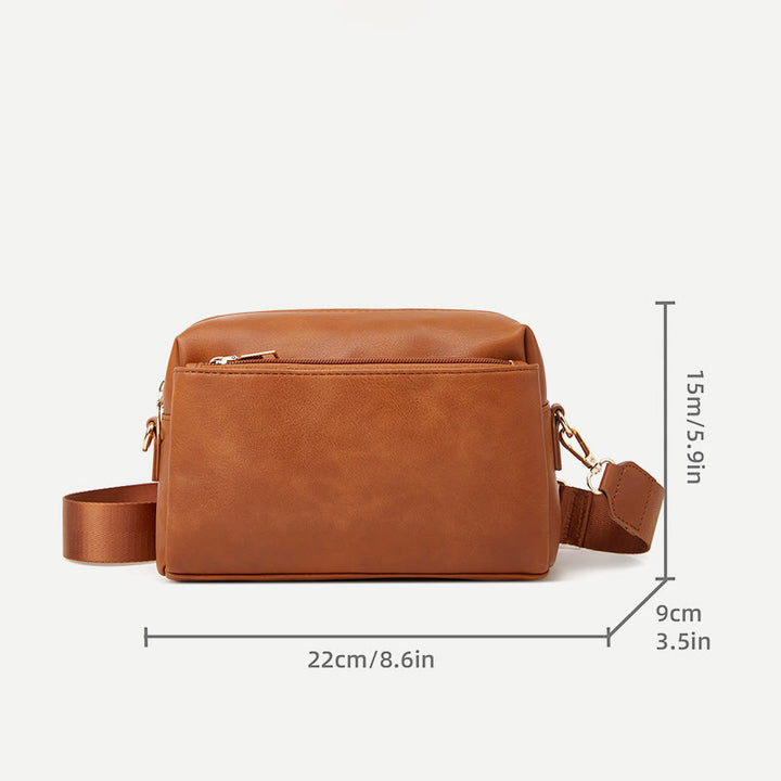 Kleine Umhängetasche mit drei Reißverschlüssen, Kunstleder, lässige Handtasche, Kamera-Geldbörse