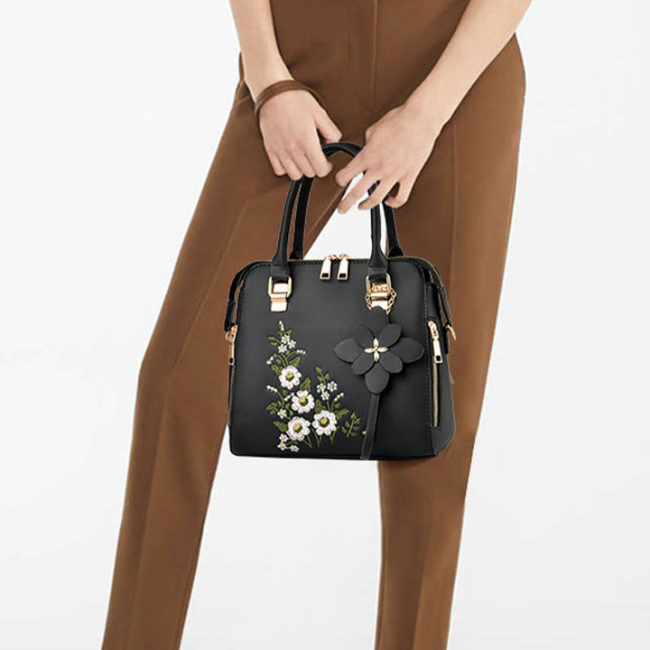 Florale Lederhandtasche für Damen, elegante Umhängetasche