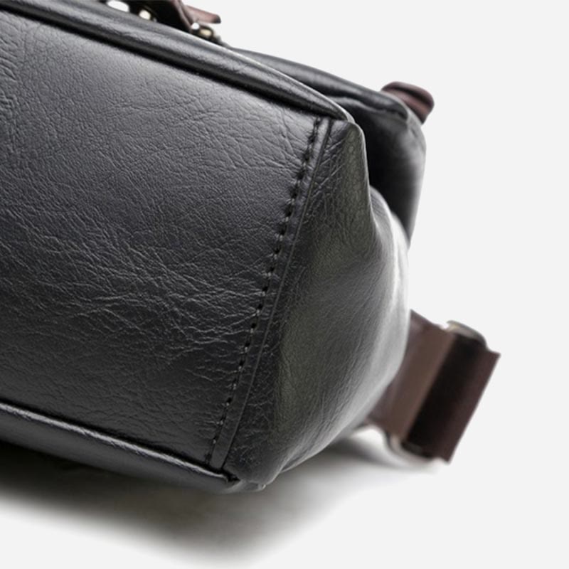 Messenger Bag für Herren, wasserdichte Schultertasche aus PU mit aufgesetzter Klappe