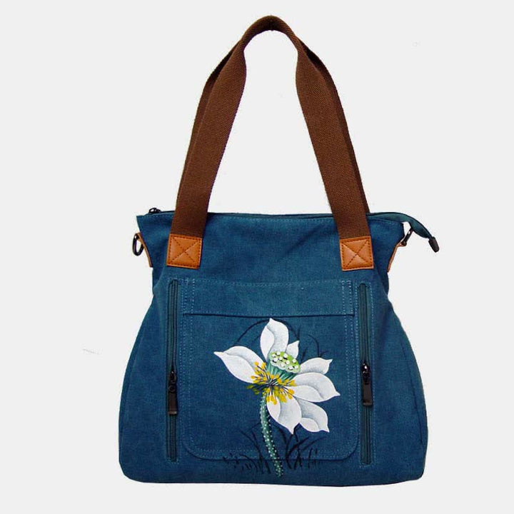 Handtasche aus Canvas mit Blumendruck für Damen, Henkeltasche oben, Umhängetasche