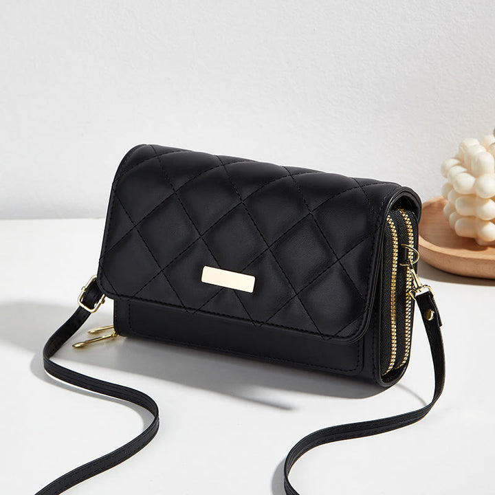 Handytasche mit doppeltem Reißverschluss, gesteppte Umhängetasche, Geldbörse, Clutch