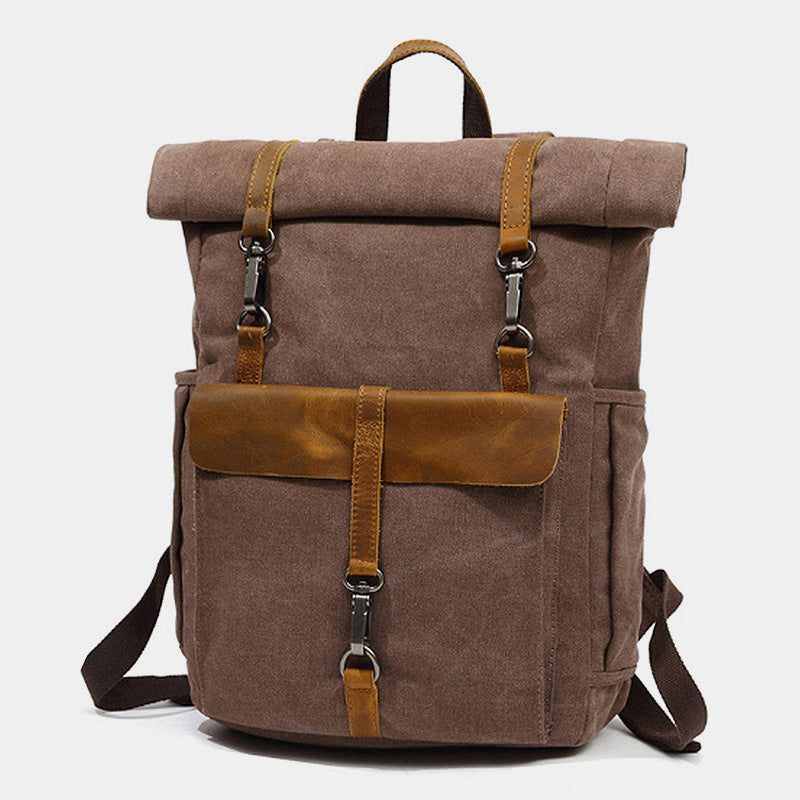 Unisex Canvas Leder Wandern Reise Rucksack Rucksack Schultasche Daypack