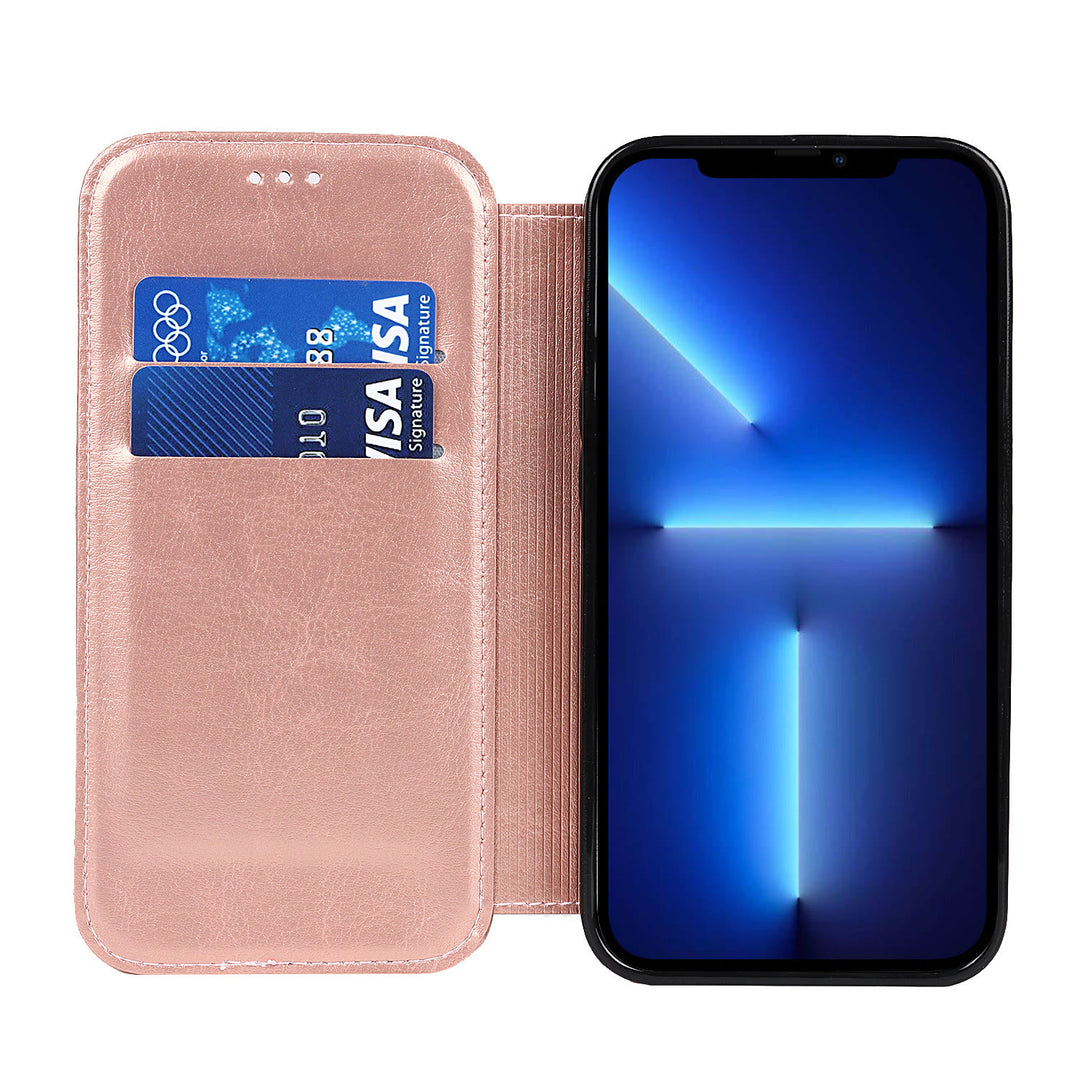 Handyhülle für iPhone 14 Clamshell Lederhülle mit Kartenfächern