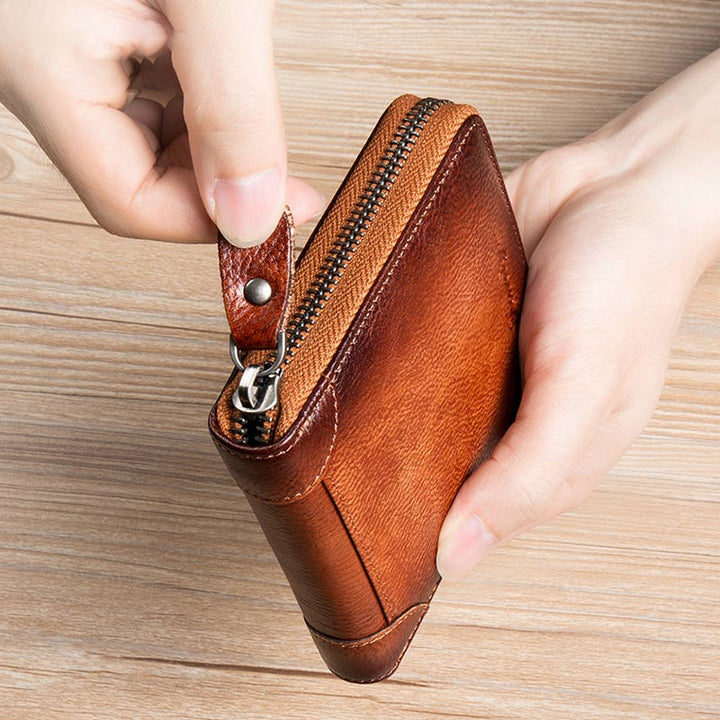 RFID-Diebstahlschutz Vintage-Geldbörse aus echtem Leder mit Reißverschluss