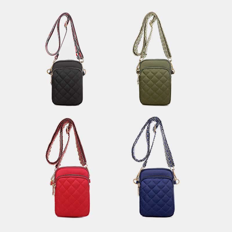 Gesteppte Umhängetasche mit dreifachem Reißverschluss, Handytasche, Schultertasche für Frauen und Mädchen