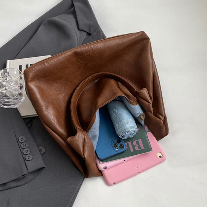 Große Tragetasche für Damen, minimalistisch, aus massivem Leder, Schultertasche für Pendler