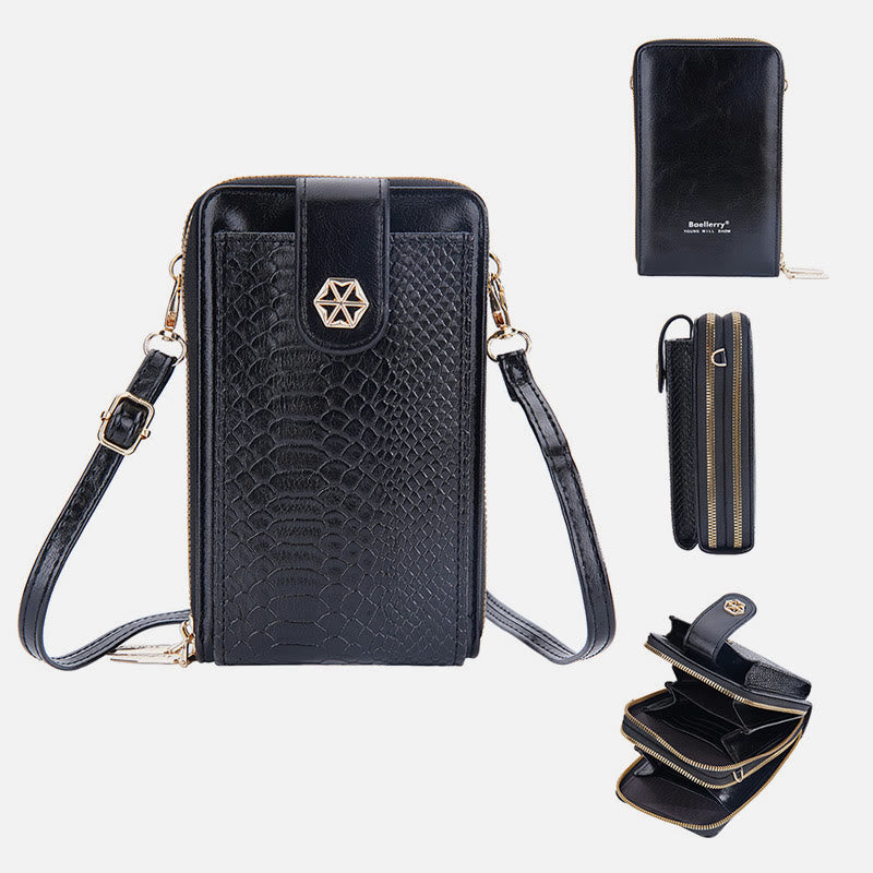 Solide Schlangenhaut-Grain-Telefontasche für Frauen Elegante Crossbody-Geldbörse