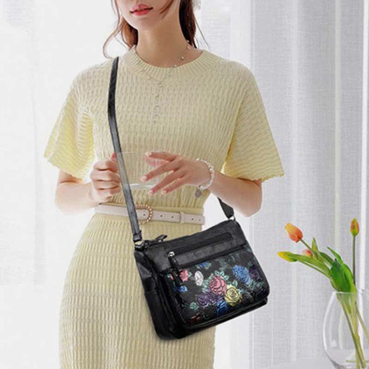 Damen Umhängetasche mit mehreren Taschen und Blumenmuster, geräumige Schulterhandtasche, Geldbörse