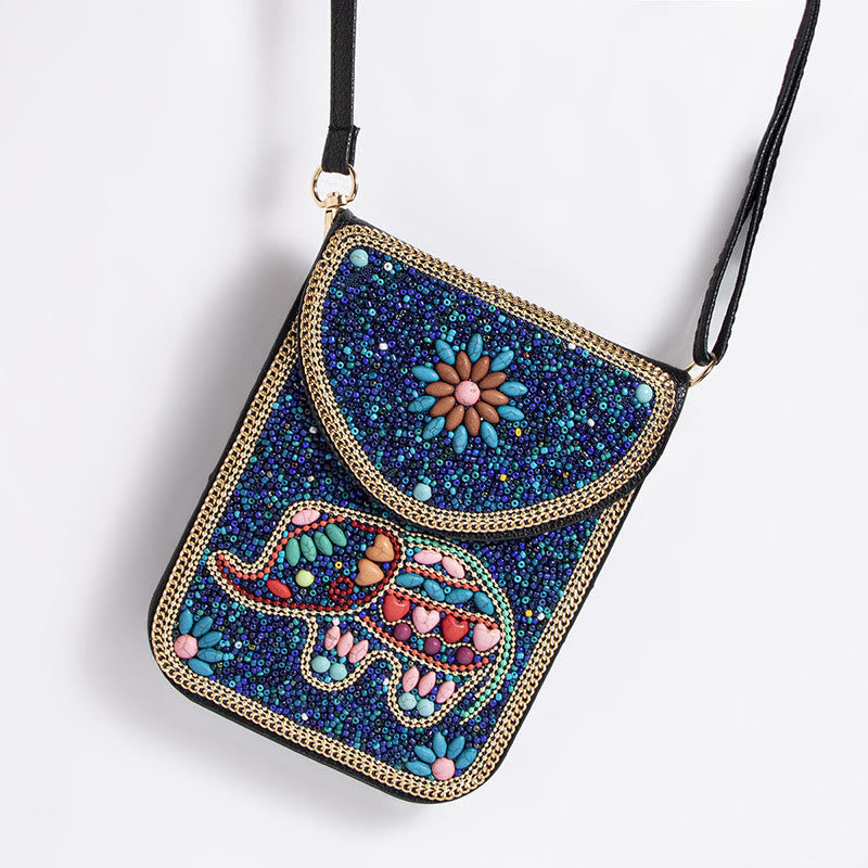 Bohemian Handytasche Damen Muschel Blumen Muster Magnetische Umhängetasche