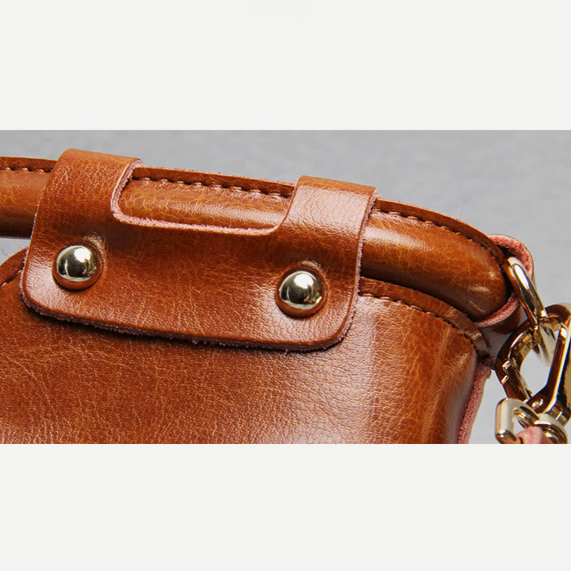 Top-Griff-Tasche für Damen, genietete Umhängetasche aus Rindsleder