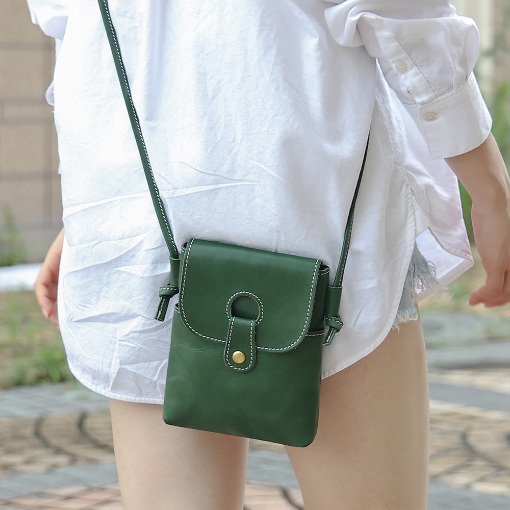 Handytasche für Damen, weiches Echtleder, minimalistische Umhängetasche