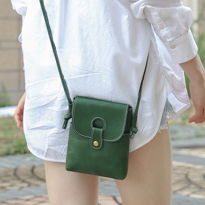 Handytasche für Damen, weiches Echtleder, minimalistische Umhängetasche