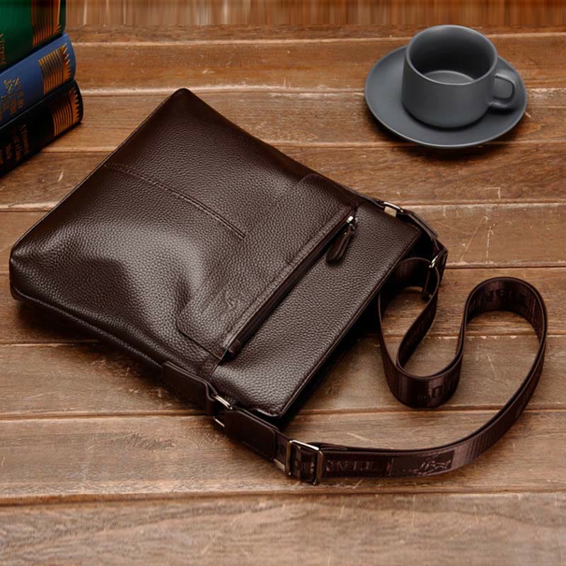 Messenger Bag für Männer Lychee Muster Echtleder Business Rucksack