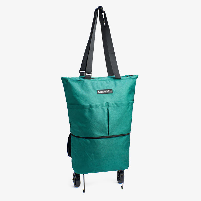 Supermarkt Rolling Tote Abnehmbare Faltbare Räder Schulter Handtasche Für Frauen