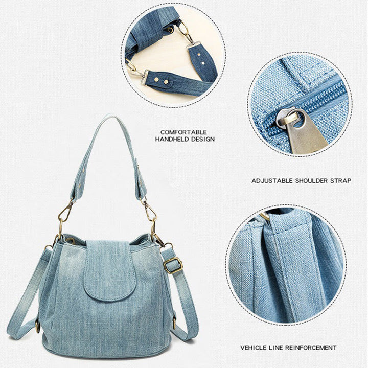 Denim-Unterarm-Beuteltasche für Damen, große Tasche mit Henkel 