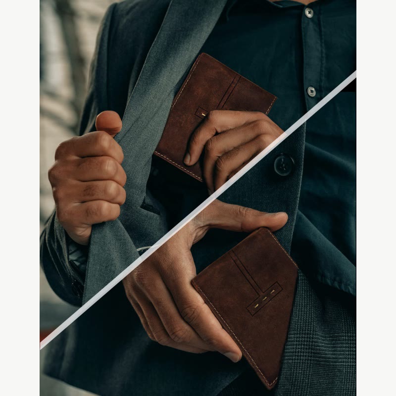 Retro Triple Fold Wallet Herren Dünne Leder Geldbörse