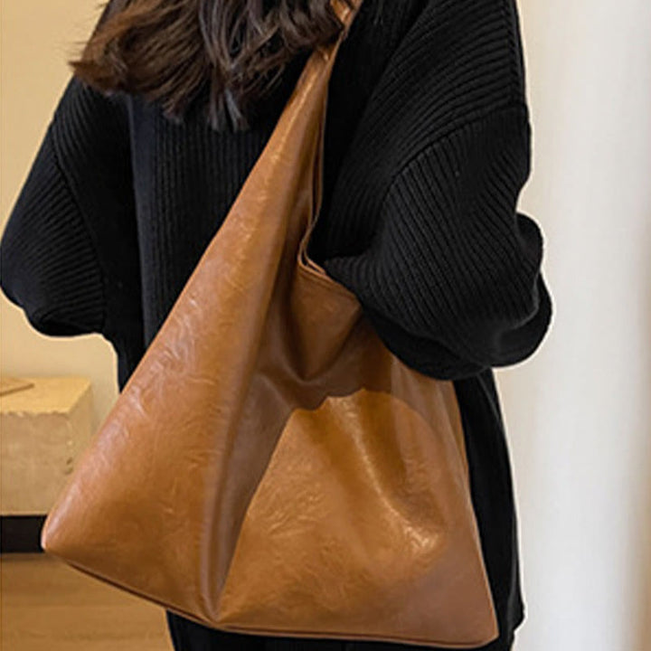 Große Tragetasche für Damen, minimalistisch, aus massivem Leder, Schultertasche für Pendler
