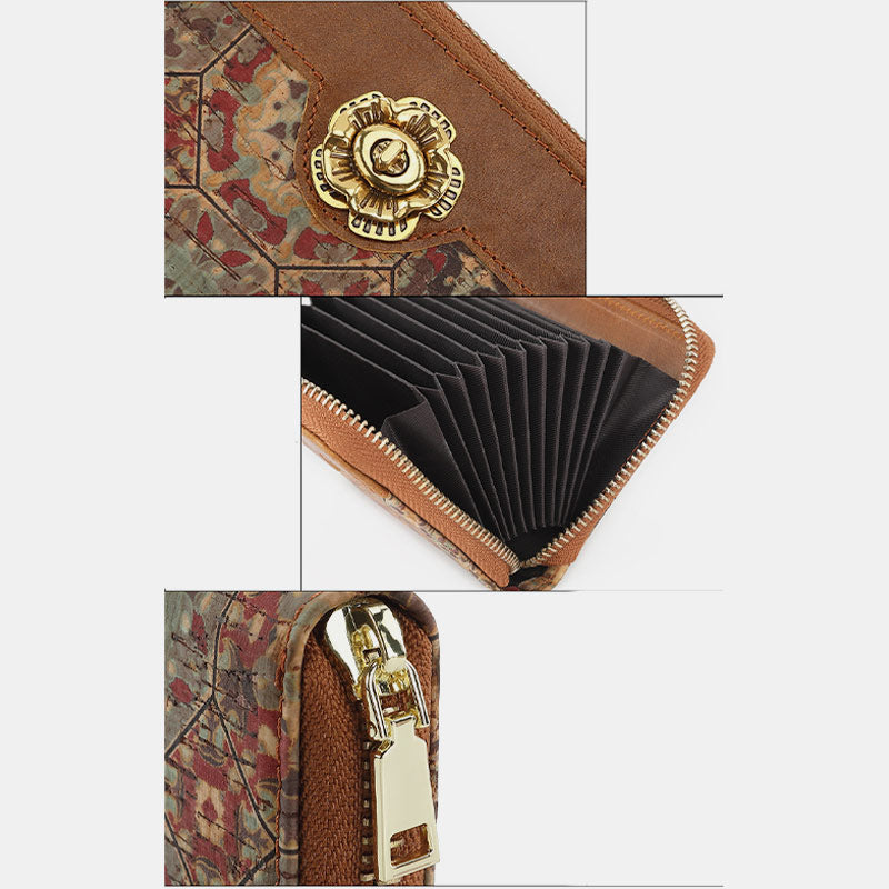 RFID Multi-Slot Echtleder Vintage Druck Kurze Brieftasche Kartenhalter
