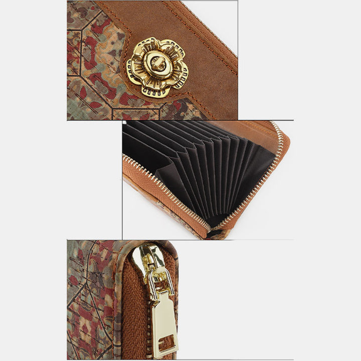RFID Multi-Slot Echtleder Vintage Druck Kurze Brieftasche Kartenhalter