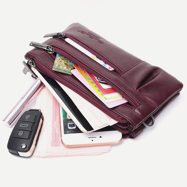 Clutch-Geldbörse für Damen, mehrere Taschen, Echtleder-Geldbörse mit Umhängegurt