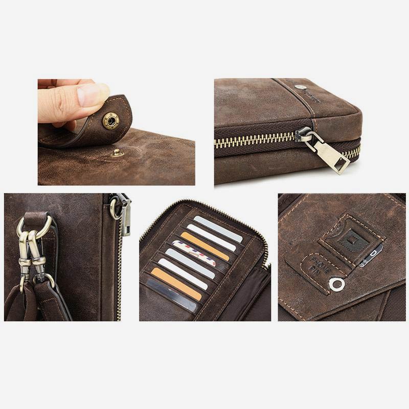 Multifunktionale Vintage-Tasche aus echtem Leder mit großem Fassungsvermögen und Schultergurt 