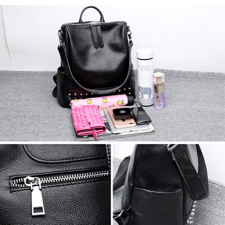Modischer Rucksack aus echtem Leder mit doppeltem Schultergurt und geräumiger Tasche