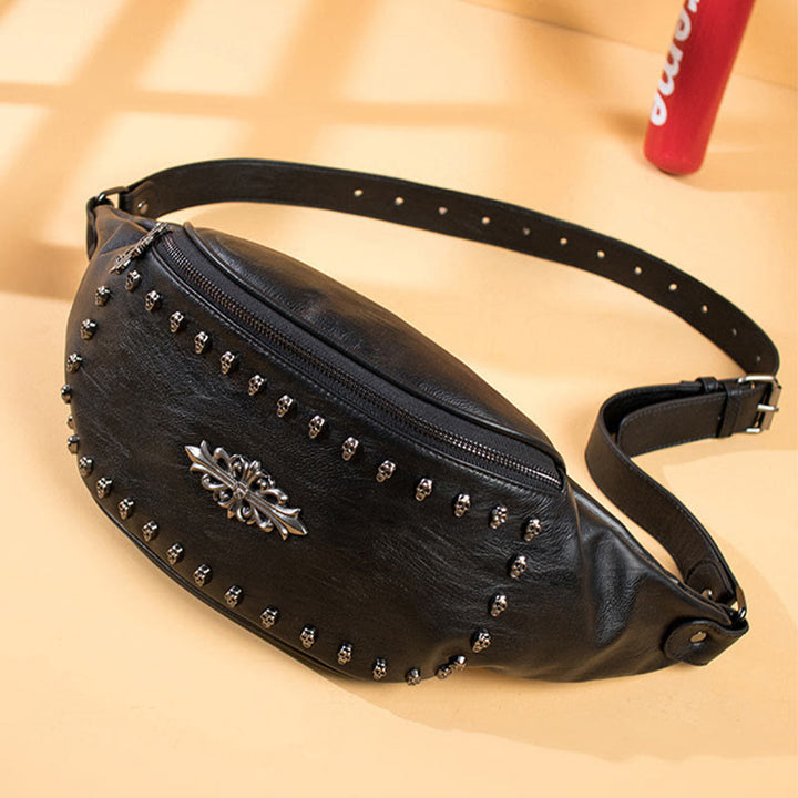 Gürteltasche für Damen und Herren, große Gürteltasche mit Totenkopf-Dekor