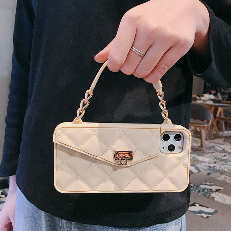 Handtaschenhülle mit Kartenhalter für iPhone, Silikon, stoßfeste Luxus-Telefontasche