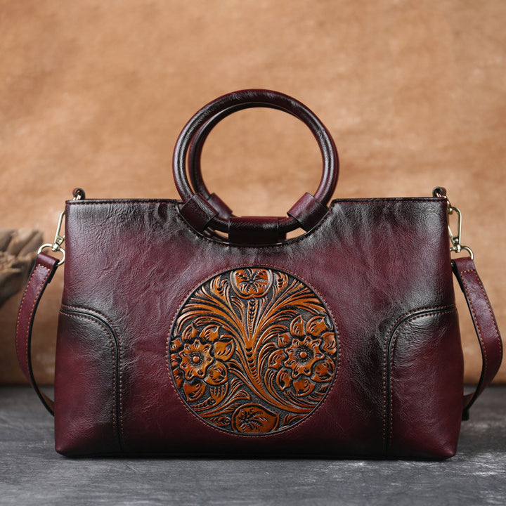 Luxuriöse Top-Henkeltasche mit Vintage-Prägung und Blumenmuster
