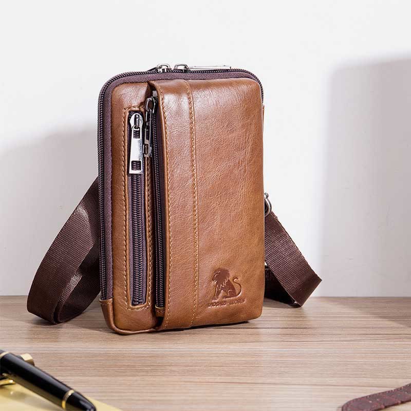 2-Wege-Verwendung Echtleder Gürtelschlaufe Holster Mini Umhängetasche