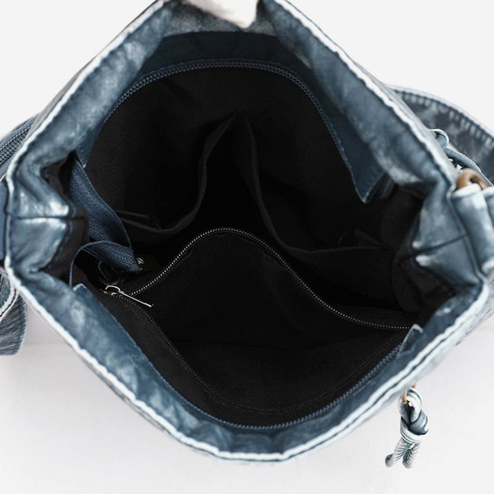 Umhängetasche für Damen, gewaschene, lässige Schultertasche aus Denim-Leder