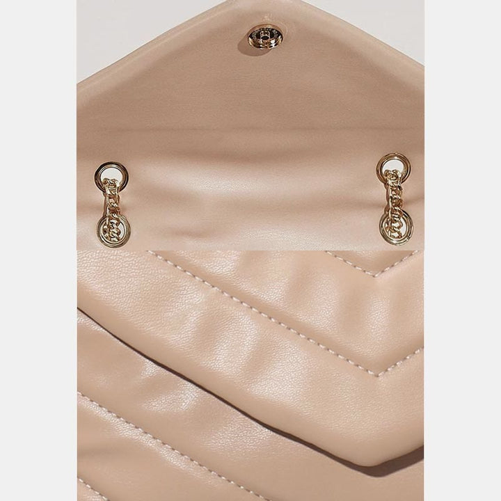 Umhängetasche für Damen, weiche Metallkette, V-förmige Kettenhandtasche