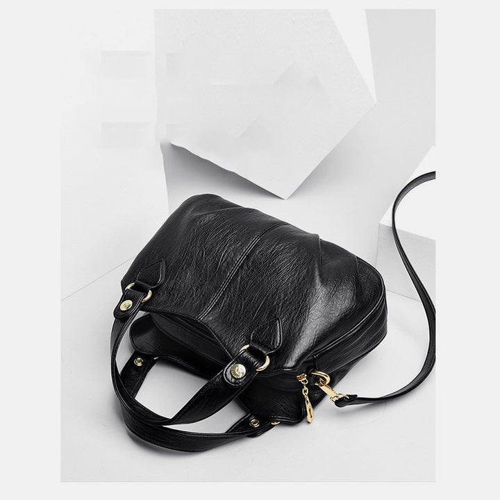 Damen Dreifach-Umhängetasche aus Leder mit Henkel oben, Umhängetasche, Handtasche