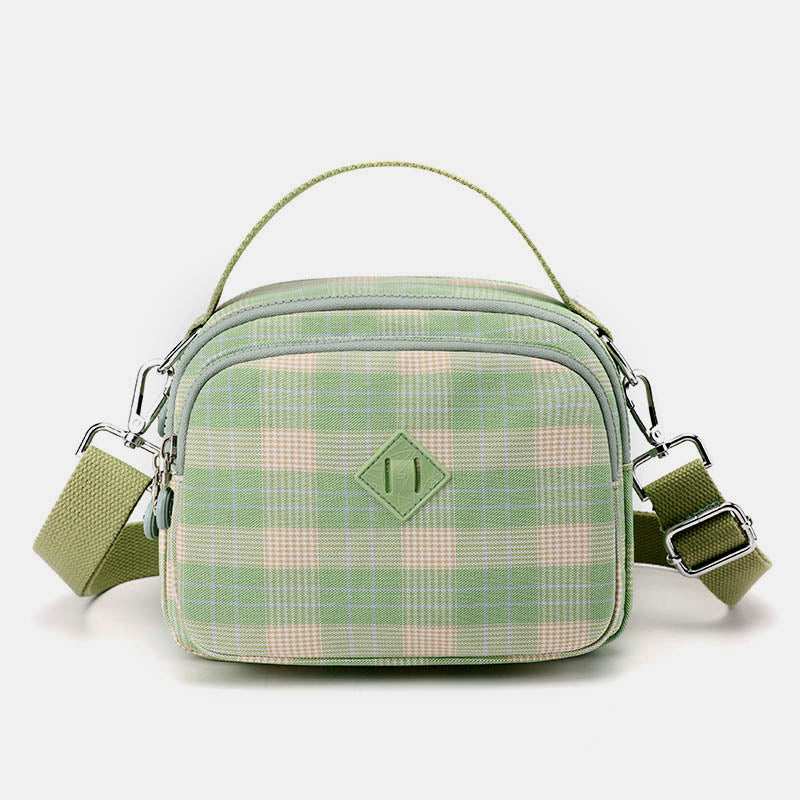 3-lagige Umhängetasche für Damen, leichte Schultertasche mit Karomuster