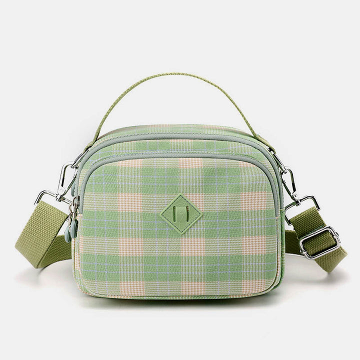3-lagige Umhängetasche für Damen, leichte Schultertasche mit Karomuster