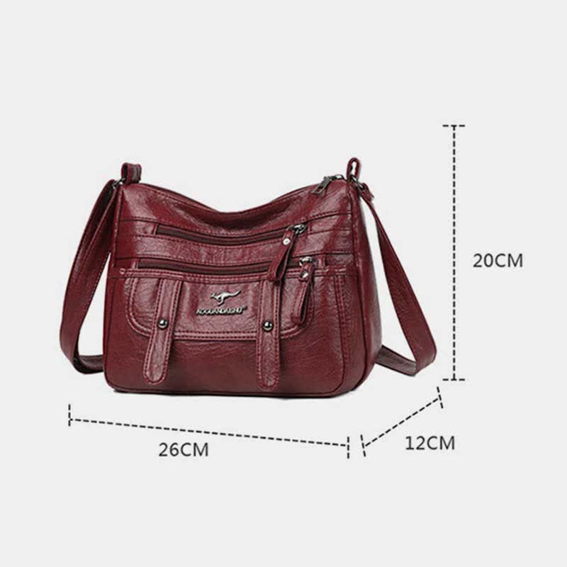 Umhängetasche für Damen, mehrere Taschen, weiches Leder, Reißverschlusstasche, Schultertasche