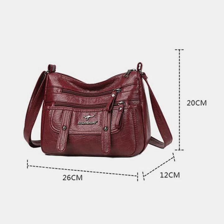 Umhängetasche für Damen, mehrere Taschen, weiches Leder, Reißverschlusstasche, Schultertasche