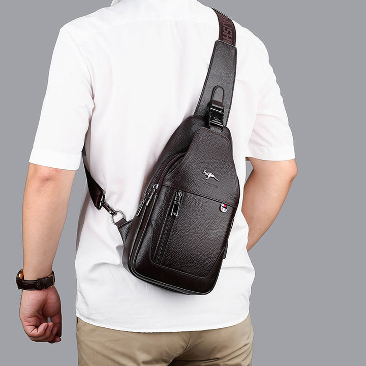 Sling Pack-Umhängetasche für Herren aus echtem Leder mit USB-Ladeanschluss