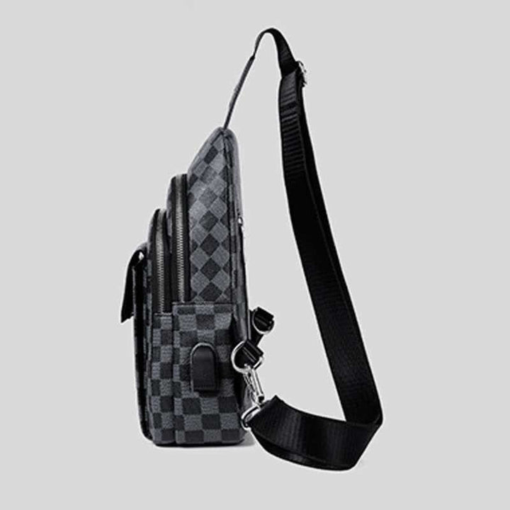 Mehrzweck-Schultertasche aus lässigem, kariertem Leder für Herren, Umhängetasche, Schulterrucksack