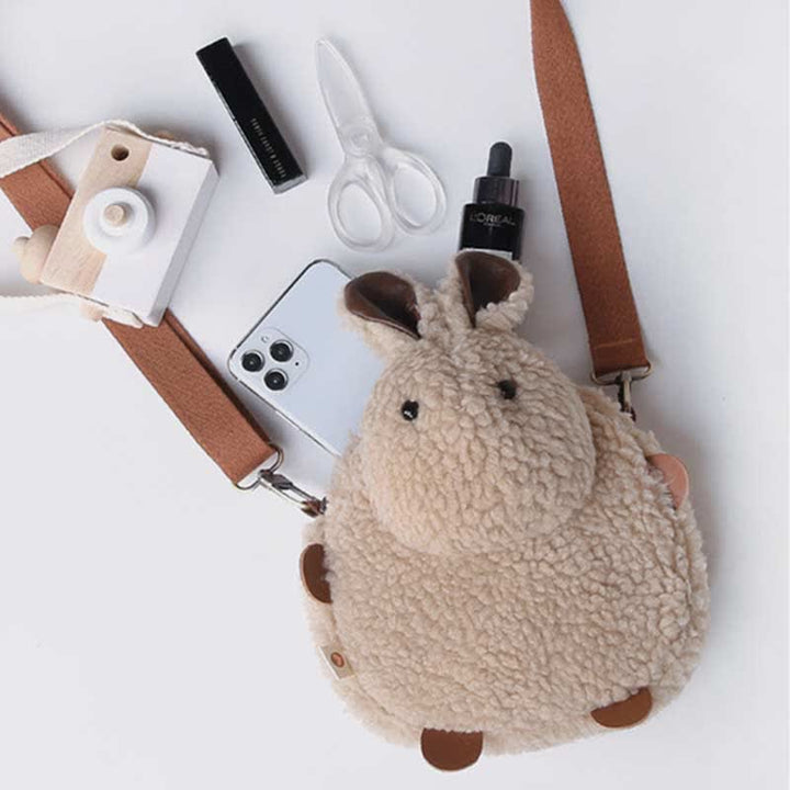 Süße Umhängetasche mit Plüschhase, flauschige Kaninchen-Schultertasche, Handtaschen