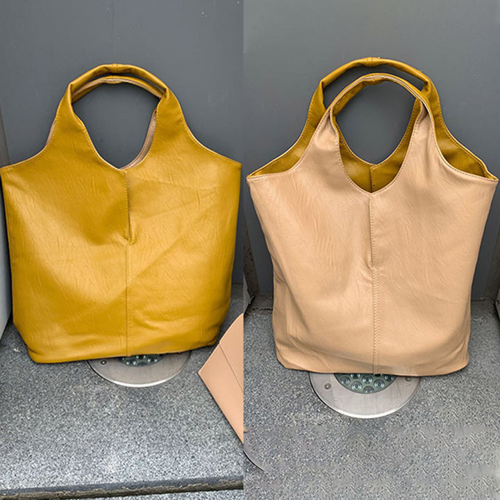 Leder Tote Schultertasche für Frauen Doppelseitige Hobo Geldbörse Bucket Handtasche