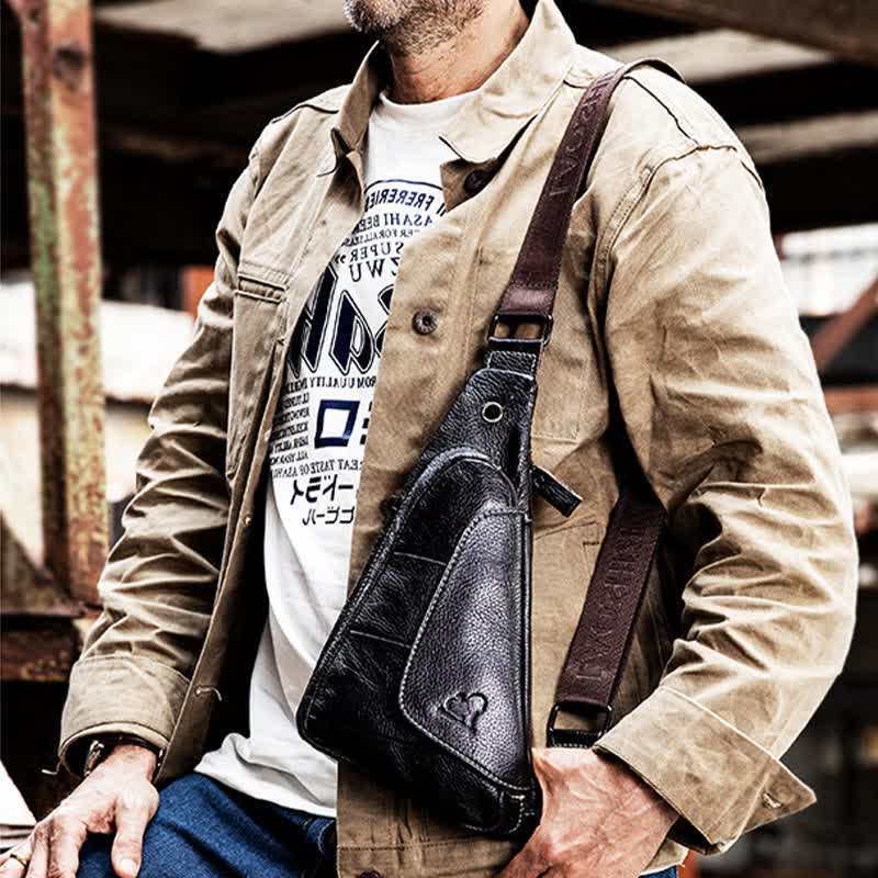 Vintage Leder Crossbody Sling Rucksack Brusttasche Reise Wandern Daypack