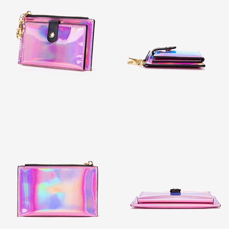 Schillernder Laser, minimalistischer Kartenhalter, Münzfach, Geldbörse für Frauen und Mädchen